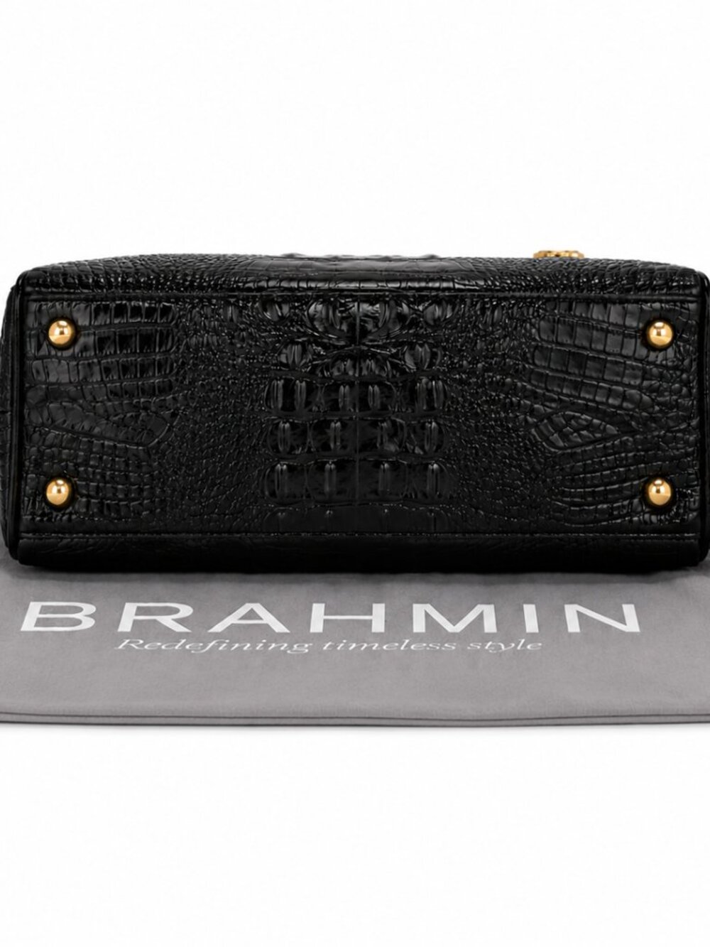 Brahmin Elisa Hobo Black Melbourne Croc-Embossed Leather Turn-Lock Satchel - Picture 5 of 5